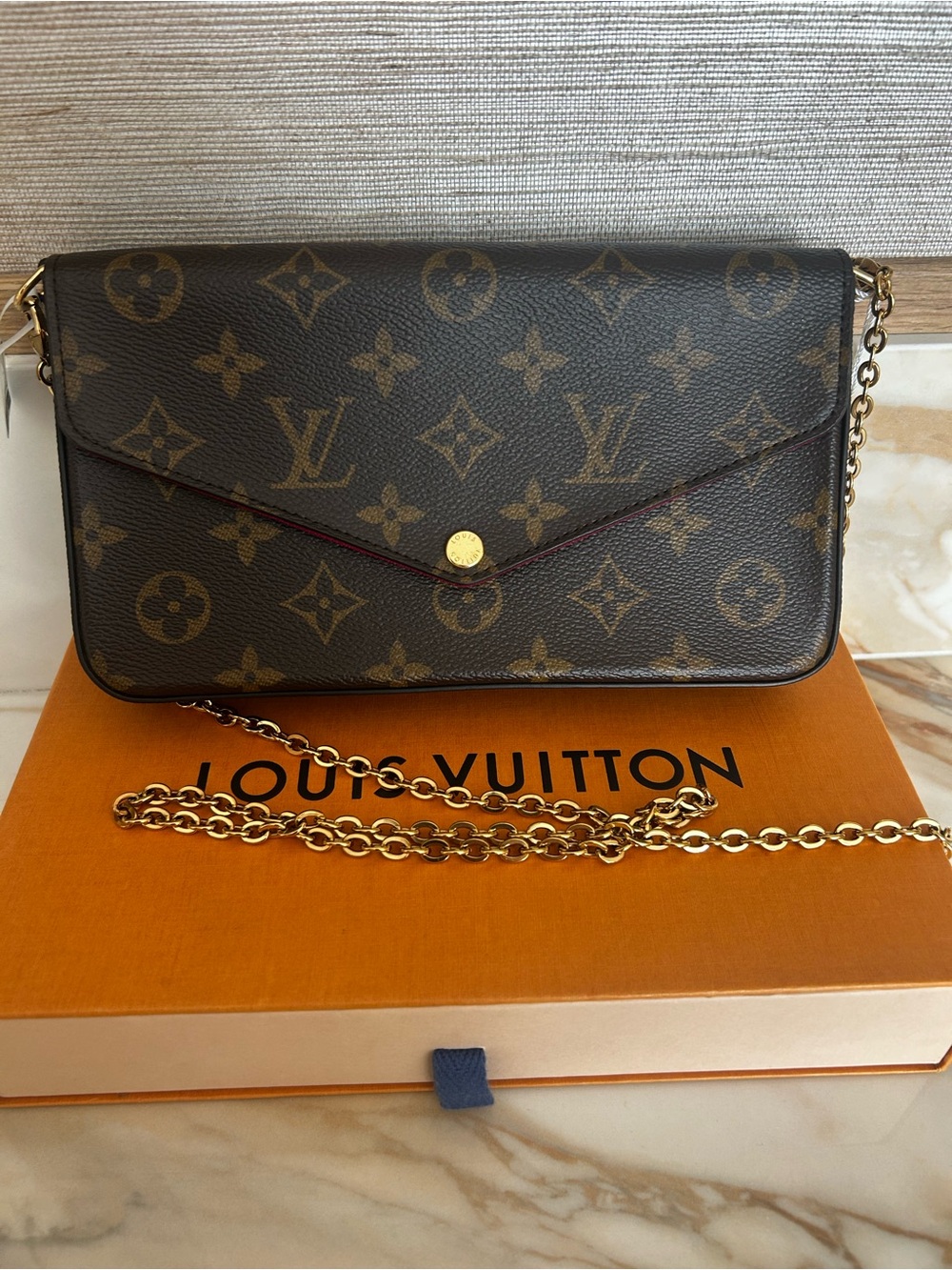Louis Vuitton Monogram Canvas Envelope Crossbody with Gold Chain